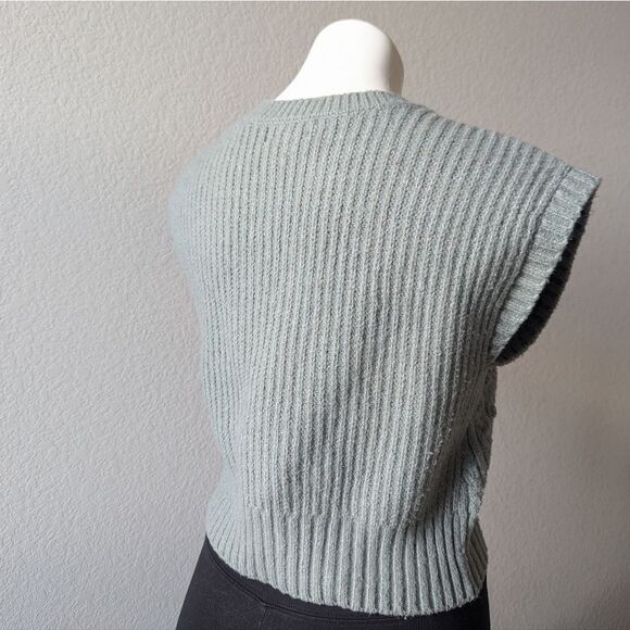 Cable Knit Sweater Vest Green Gray - Picture 3 of 6